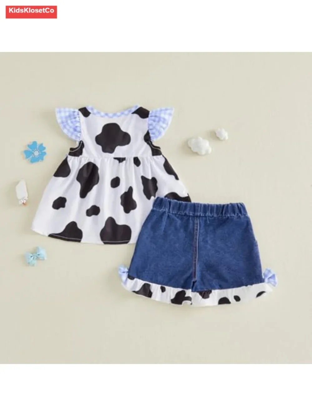 Toddler Cowgirl Outfit Button Down Ruffle Sleeve Top & Denim Shorts Set Western